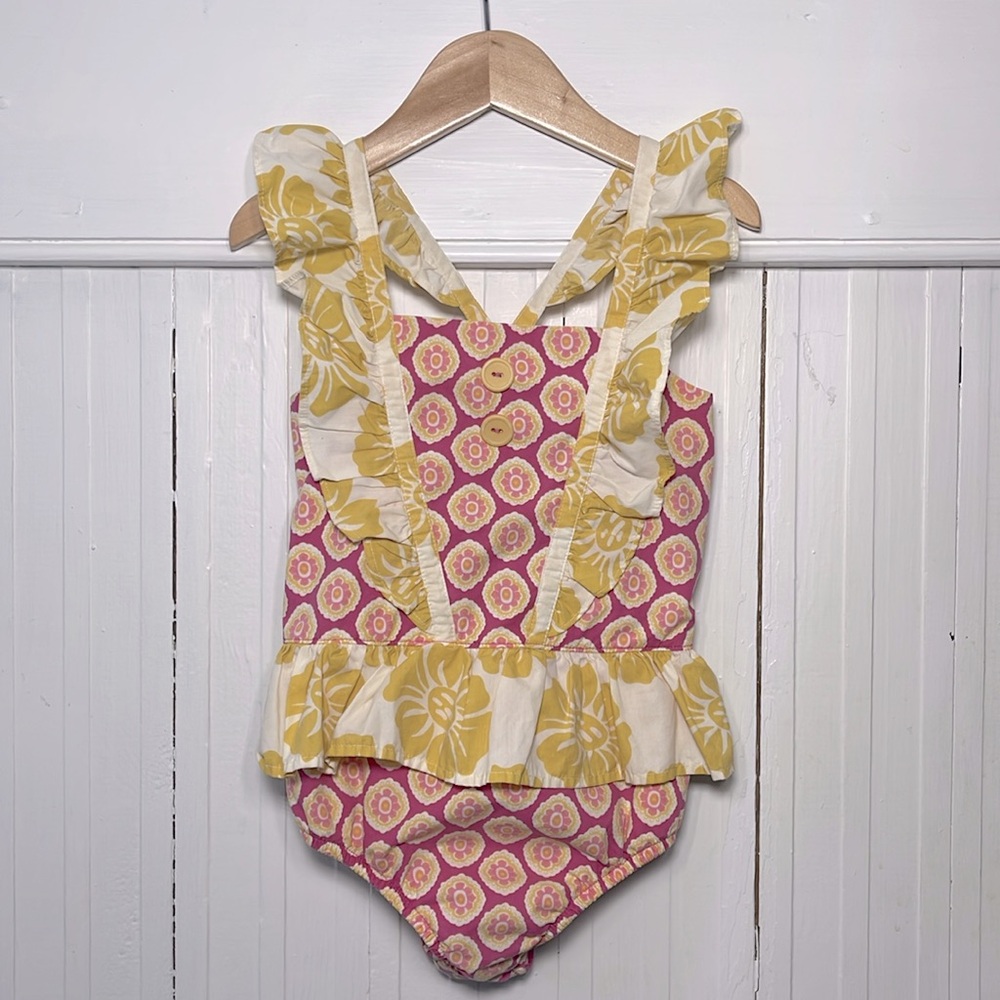 ELEANOR ROSE EUC Colorful Cottagecore Ruffle One Piece Swimsuit